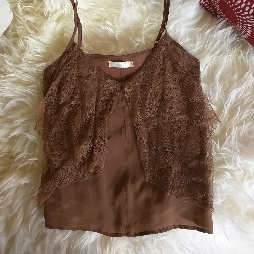 Millau Coffe Brown Lace Spaghetti Strap Tank Top